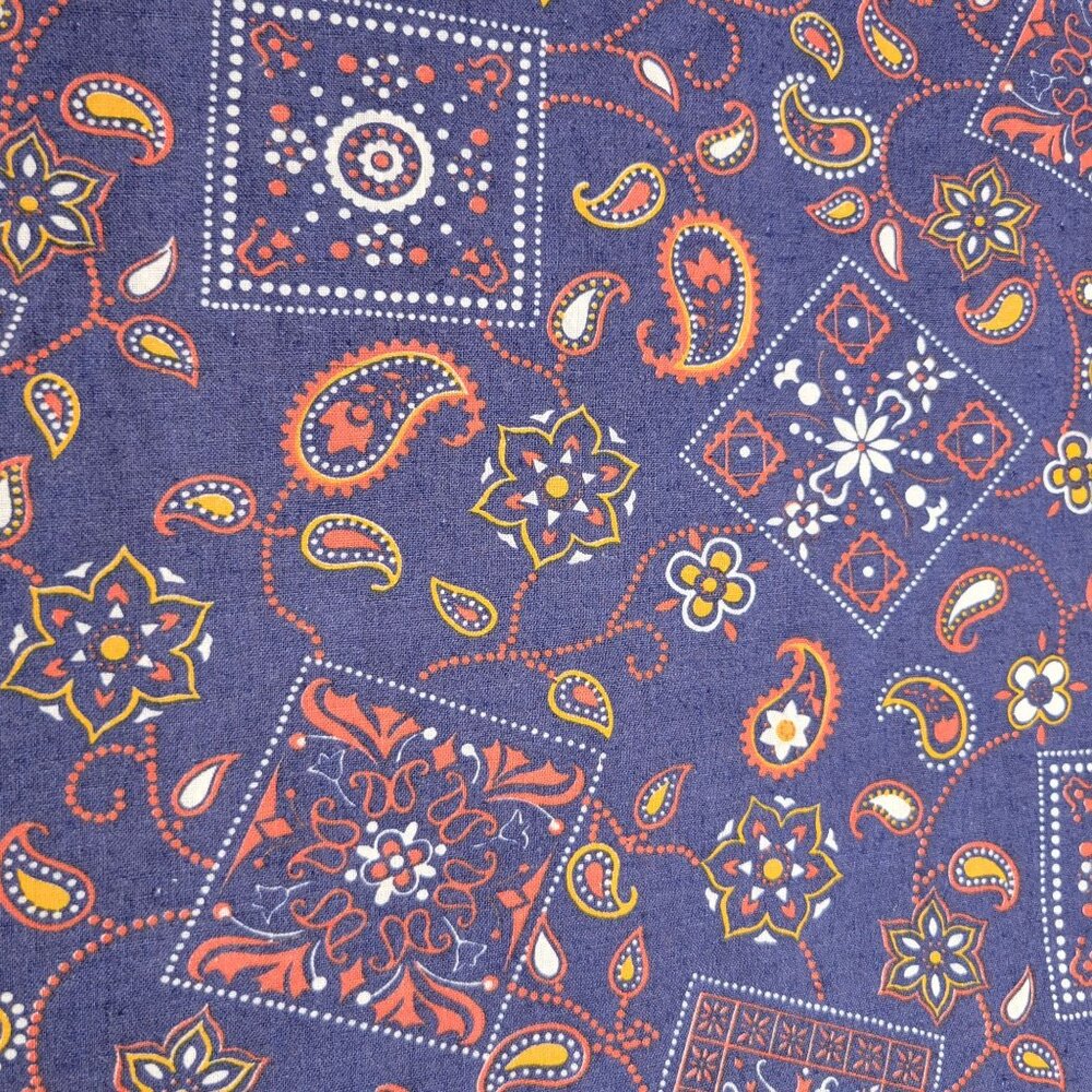 Wamsutta Mills Paisley Floral Cotton Fabric Navy Blue Orange Yellow White